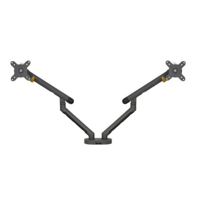 BakkerElkhuizen Flexibles Doppel-Montageset - Verstellbarer Doppelarm - Für 2 Monitore - Aluminium, Stahl, ABS-Kunststoff, thermoplastischer Gummi (TPR), Polyamid (PA6) - Dunkelgrau - Bildschirmgröße: 43,18-88,9 cm (für Flachbildschirme)