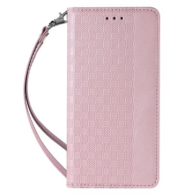 4. Magnetband-Hülle für Samsung Galaxy S22 + (S22 Plus) Tasche mit Geldbörse + Mini-Lanyard-Anhänger Pink