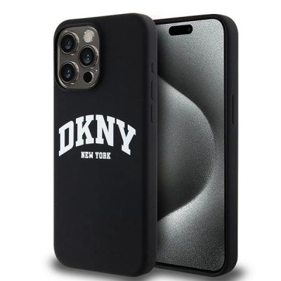 DKNY Liquid Silicone MagSafe iPhone 14 Pro Max Hülle mit weißem Logo-Aufdruck – Schwarz