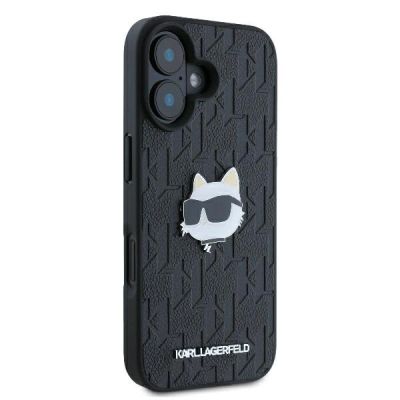 4. Karl Lagerfeld Monogram Choupette Head Pin Hülle für iPhone 16 – Schwarz