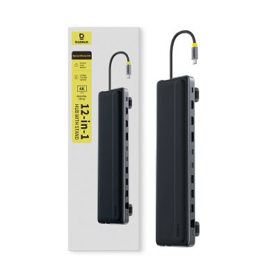 4. Baseus EliteJoy EH3 Hub 12-in-1 USB-C Dockingstation – 2x HDMI 4K@60Hz, DisplayPort 4K@60Hz, 2x USB-C 10 Gbit/s, 2x USB-A 5 Gbit/s, USB-A 480 Mbit/s, SD/microSD 3.0, RJ45 1 Gigabit, USB-C Power Delivery – Grau