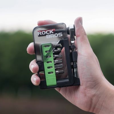 10. Rockbros Fahrradwerkzeugset mit Mini-Ratsche und Bits – durchscheinend grün