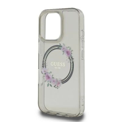 6. Guess GUHMP16XHFWFCK iPhone 16 Pro Max 6,9" schwarz/schwarzes Hardcase IML Flowers Wreath MagSafe