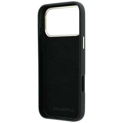 7. Karl Lagerfeld Schutzhülle mit großem, glattem Harz-Logo für iPhone 18 Pro Max / 17 Pro Max – Schwarz