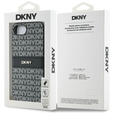 8. DKNY Repeat Texture Pattern with Tonal Stripe Hülle für iPhone 16e - Schwarz