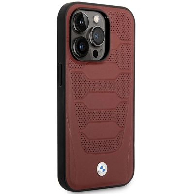 4. Hülle BMW BMHMP14L22RPSR iPhone 14 Pro 6.1" Bordeaux/Burgund Ledersitze Muster MagSafe