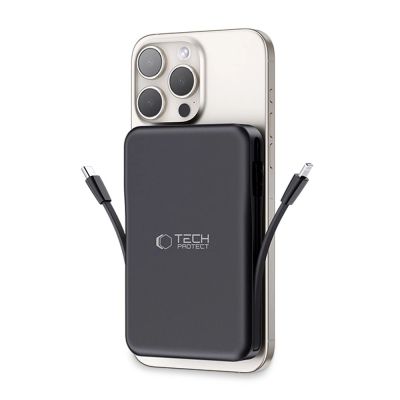 9. Tech-Protect LifeMag PB31 Powerbank mit MagSafe 10000 mAh 15 W USB-C/USB-A/integriertes USB-C/ Lightning Kabel – Schwarz