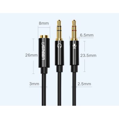 12. Ugreen AUX-Splitterkabel 3,5-mm-Miniklinke (weiblich) - 2x 3,5-mm-Miniklinke (männlich - Mikrofon und Kopfhörer) schwarz (AV140 20899)