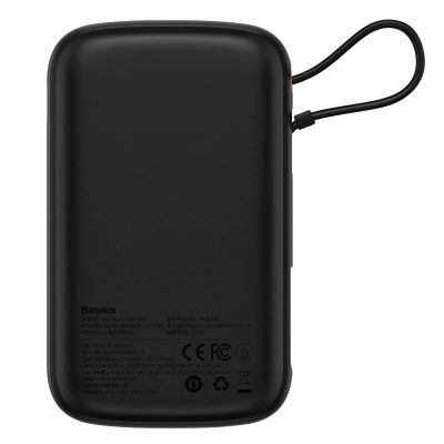 3. Baseus Qpow Digital Display Powerbank mit Schnellladung 10000mAh 22,5W QC/PD/SCP/FCP mit eingebautem USB-C Kabel schwarz