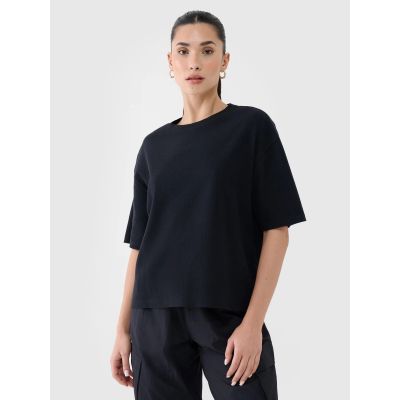 Damen-T-Shirt mit normalem Waffelstrick 4F 4FRSS25TTSHF2651-20S