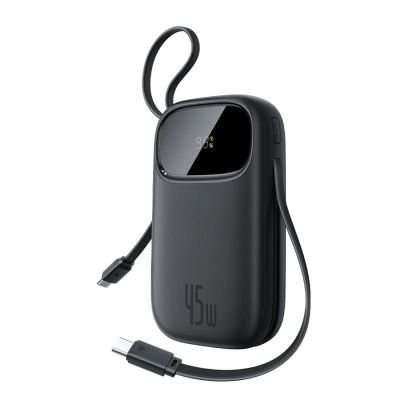2. Baseus EnerFill FC31 QPow3 10000mAh 45W Powerbank mit Digitalanzeige und 2 integrierten USB-C-Kabeln – Schwarz