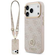 Guess 4G Strass Logo & Big Strap Metal Buttons MagSafe Case für iPhone 17 Pro - Pink