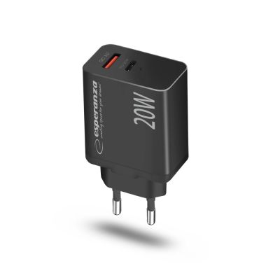 3. ESPERANZA Netzladegerät 20 W USB-C PD 20 W / USB-A QC 3.0 18 W Schwarz EZC105K
