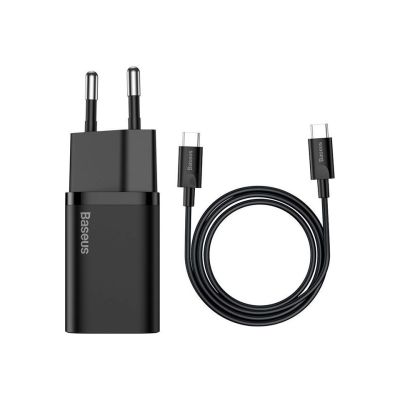 2. BASEUS Wandladegerät mit USB-C-zu-USB-C-Kabel TZCCSUP-L01 SUPER SI 1C 25W Schwarz