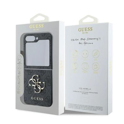 8. Guess Leder 4G Metall-Logo-Hülle für Samsung Galaxy Z Flip 6 – Schwarz