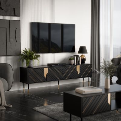 3. 4D MOUNTAIN TV-Schrank 204x40x55 schwarz + gold