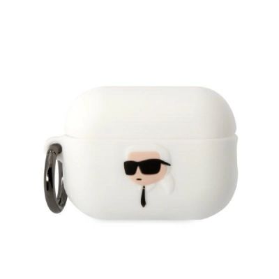 Karl Lagerfeld KLAP2RUNIKH AirPods Pro 2 Hülle weiß/weiß Silikon Karl Head 3D