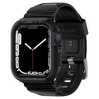 13. Spigen Rugged Armor Pro Hülle mit Armband für Apple Watch 4/5/6/7/8/SE (44/45 mm) – Schwarz