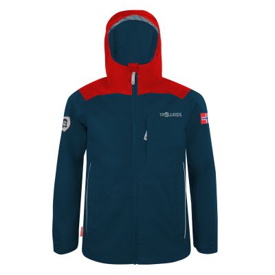 Kinder-Regenjacke für Jungen/Mädchen Trollkids Kids Bergen Jacket bright red/mystic blue (610-410)