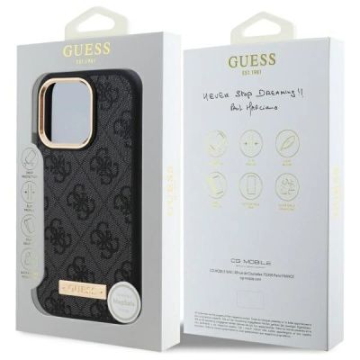 8. Guess 4G Logo Plate MagSafe-Hülle für iPhone 16 Pro – Schwarz