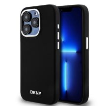 DKNY Flüssigsilikon-Hülle mit kleinem Metalllogo und MagSafe-Funktion für iPhone 15 Pro – Schwarz