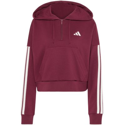 2. adidas Essentials Damen-Sweatshirt mit 3 Streifen, French Terry, Viertelreißverschluss, Burgunderrot KF8316