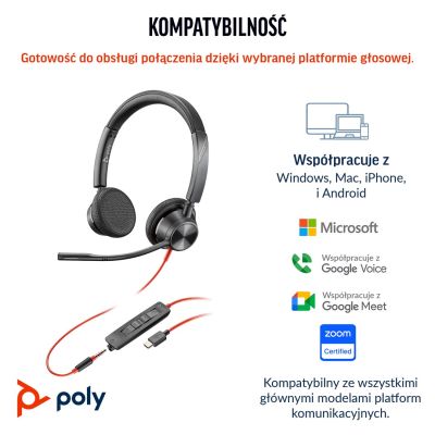32. HP Poly Blackwire 3325 USB-C Stereo-Headset, Microsoft Teams-zertifiziert + 3,5-mm-Klinkenstecker + USB-C/A-Adapter