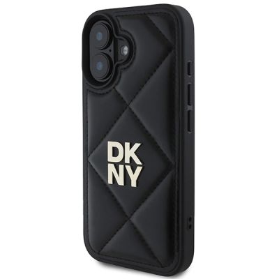 2. DKNY – Gesteppte iPhone 16-Hülle mit Stapellogo – Schwarz