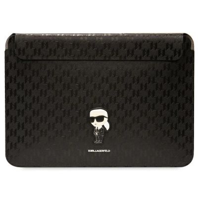 Karl Lagerfeld Saffiano Monogram Ikonik Tasche für einen 16-Zoll-Laptop – Schwarz