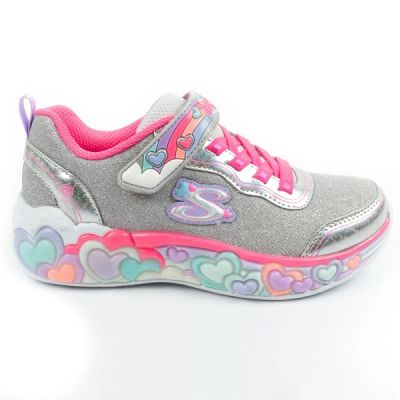 12. Skechers S Lights LED Kinderschuhe mit Klettverschluss für Mädchen, Grau