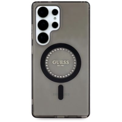 3. Guess Strass bedrucktes klassisches Logo MagSafe Samsung Galaxy S25 Ultra Hülle schwarz