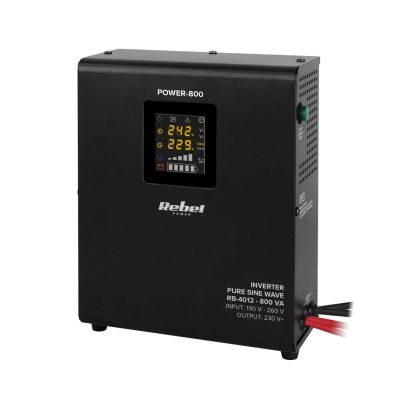 Rebel POWER-800 Wandmontiertes Notstromaggregat – Sinus-Wechselrichter mit Ladefunktion, 12 V/230 V, 800 VA/500 W