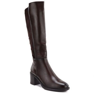 Damen-Stretchstiefel mit hohem Absatz, braun, Vinceza 58652