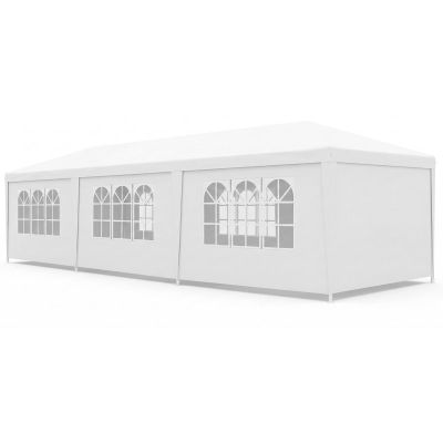 9. Gartenpavillon Cateringzelt PE 9x3M + 8 Wände weiß