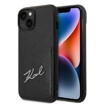 Karl Lagerfeld Signature Logo Kartenfach Hülle für iPhone 13 / 14 / 15 - Schwarz