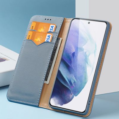 10. Dux Ducis Hivo Leather Flip Cover Echtleder Geldbörse für Karten und Dokumente Samsung Galaxy S22+ (S22 Plus) Blau