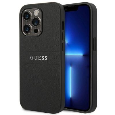Guess Saffiano Strap Case für iPhone 14 Pro - Schwarz
