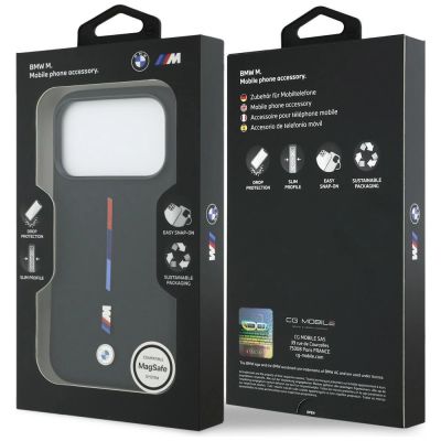8. BMW M Silikon-MagSafe-Hülle mit dreifarbiger Linie für iPhone 17 Pro – Schwarz