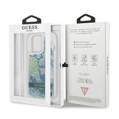 8. Guess GUHCP13LLFLSN iPhone 13 Pro / 13 6.1" grün/grüne Hardcase Flower Liquid Glitter