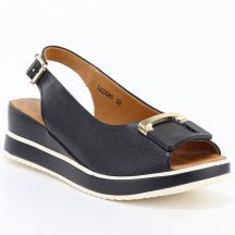 Schwarze Keilsandalen aus Leder für Damen, Artiker 58C0086