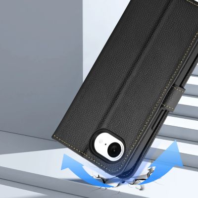 11. Dux Ducis Lawa Lederhülle für iPhone 16e / 17e mit abnehmbarer magnetischer Brieftasche – Schwarz