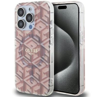 Guess IML GCube MagSafe Hülle für iPhone 15 Pro Max – Rosa