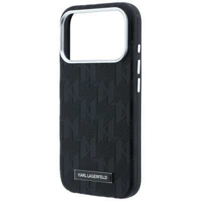6. Karl Lagerfeld MagSafe Hülle mit Logo aus genarbtem Monoharz für iPhone 17 Pro / 18 Pro – Schwarz