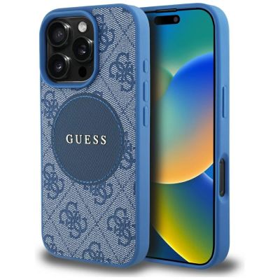 Guess 4G Circle Classic Logo MagSafe Hülle für iPhone 16 Pro Max - Blau