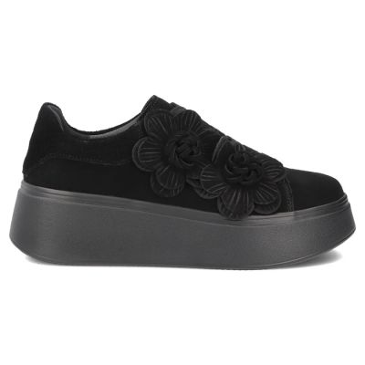 2. Damen-Sneaker aus Leder mit Plateausohle und Blumenmuster, Wildleder, schwarz, Filippo DP8113