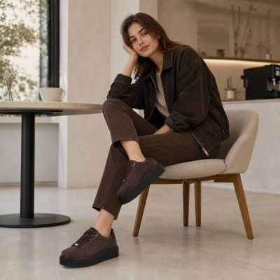 9. Damen-Plateau-Sneaker aus Leder, braun, Filippo DP6119