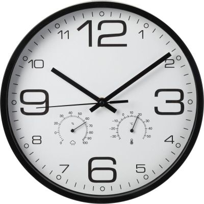 5. 30 cm Wanduhr mit Thermometer, schwarz