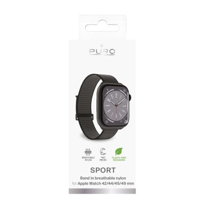 2. Puro Sport Nylonarmband für Apple Watch 42 / 44 / 45 / 49 mm – Schwarz