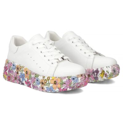 5. Leder-Plateau-Sneaker mit weißem Blumenmuster Filippo DP7507