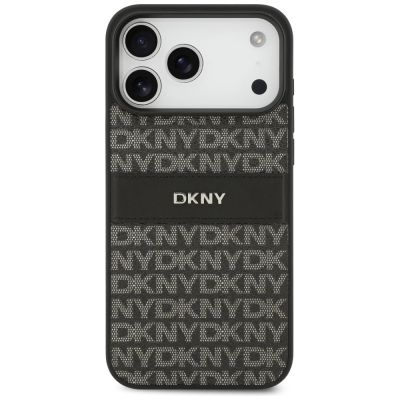 3. DKNY Hülle mit sich wiederholendem Texturmuster und Ton-in-Ton-Streifen für iPhone 17 Pro Max – Schwarz